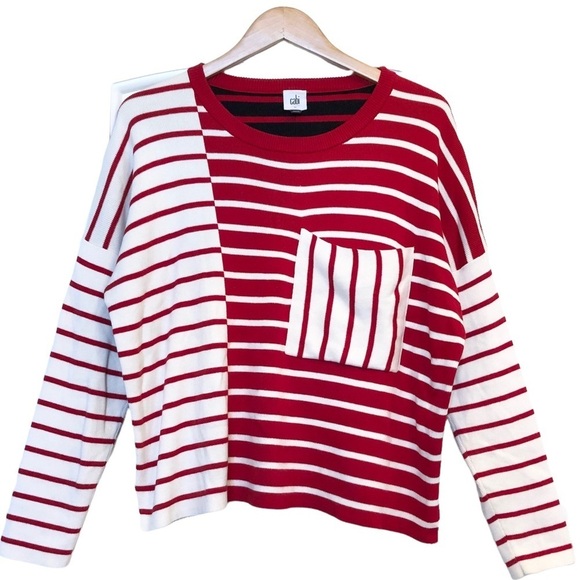 CAbi Sweaters - 🌈 6/$60, Cabi Pocket Pullover, Striped Sweater, Red, White, Black, Size Medium